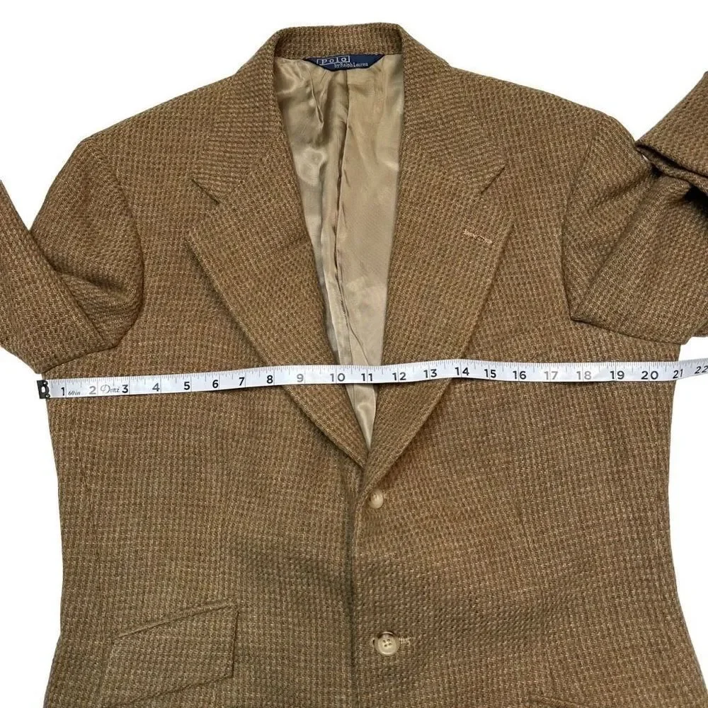 Vintage Polo Ralph Lauren Tan Wool Houndstooth Tweed Blazer Men’s 40L Union Made